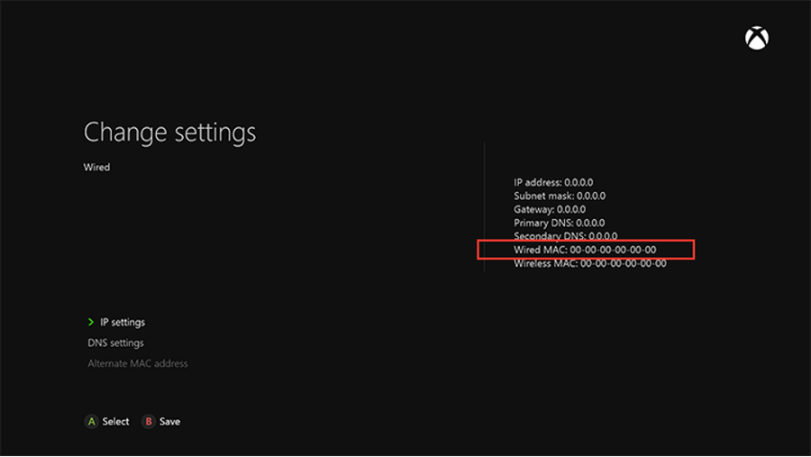 find mac address For Xbox One